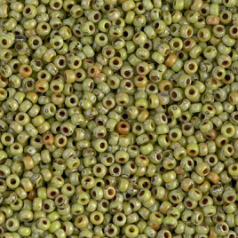 32-Miyuki Round Rocailles 15_0 (Seed Beads)_4515 Picasso Opaque Chartreuse